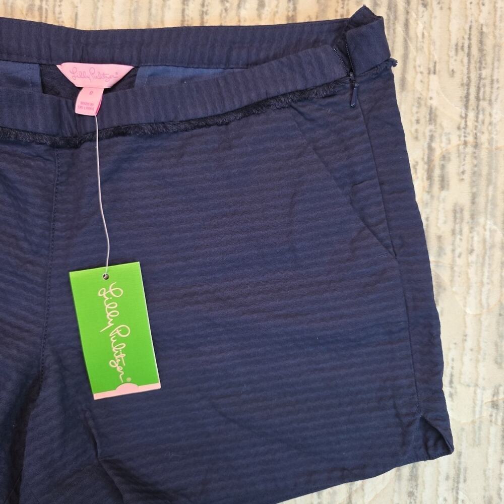 Lilly Pulitzer Adie Shorts Navy Blue Side Zip Fringe Sz 8